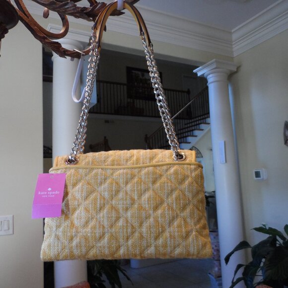 New Kate Spade NY Suflower Yellow Tweed Quilted Convertible Medium Bag - Picture 4 of 16
